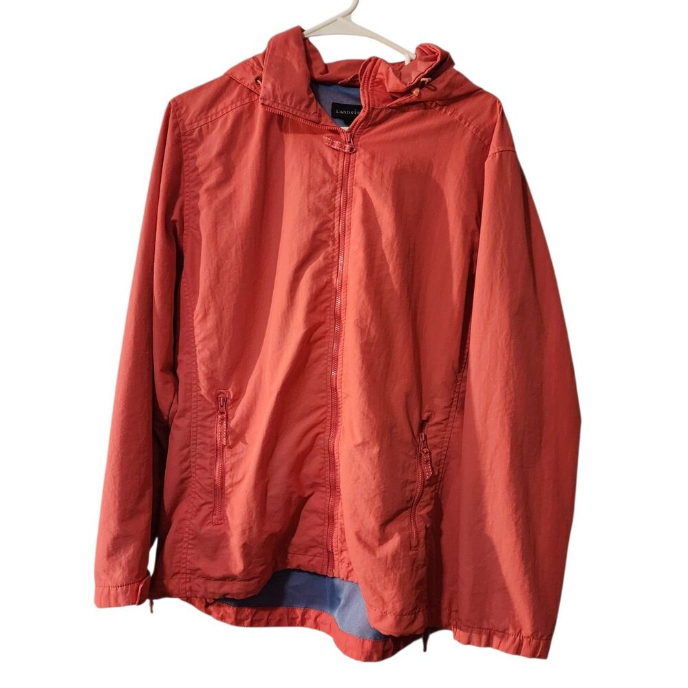 Lands' End Windbreaker Large 14-16 Pink Hooded Packable Nylon
